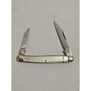 Vintage SABRE Japan Stainless Steel Folding 2 Blade Pocketknife Pearl Finish